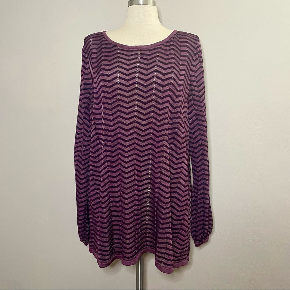 Dana Buchman DB Life Long Sleeve Chevron Fine Knit Sweater Tunic Top